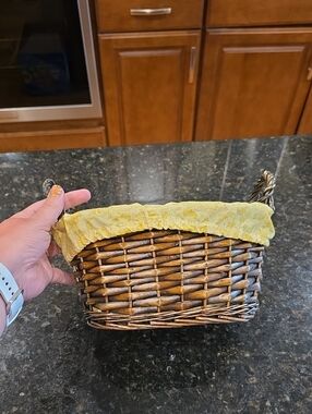 Woven Rattan Storage Basket with Yellow Liner